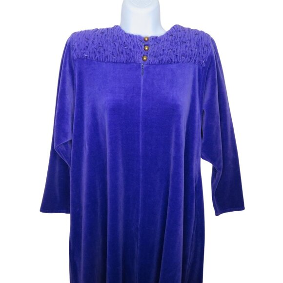 David Brown for I. Magnin & Co. Purple Velour Long Sleeve Caftan Robe Pockets - Picture 3 of 16